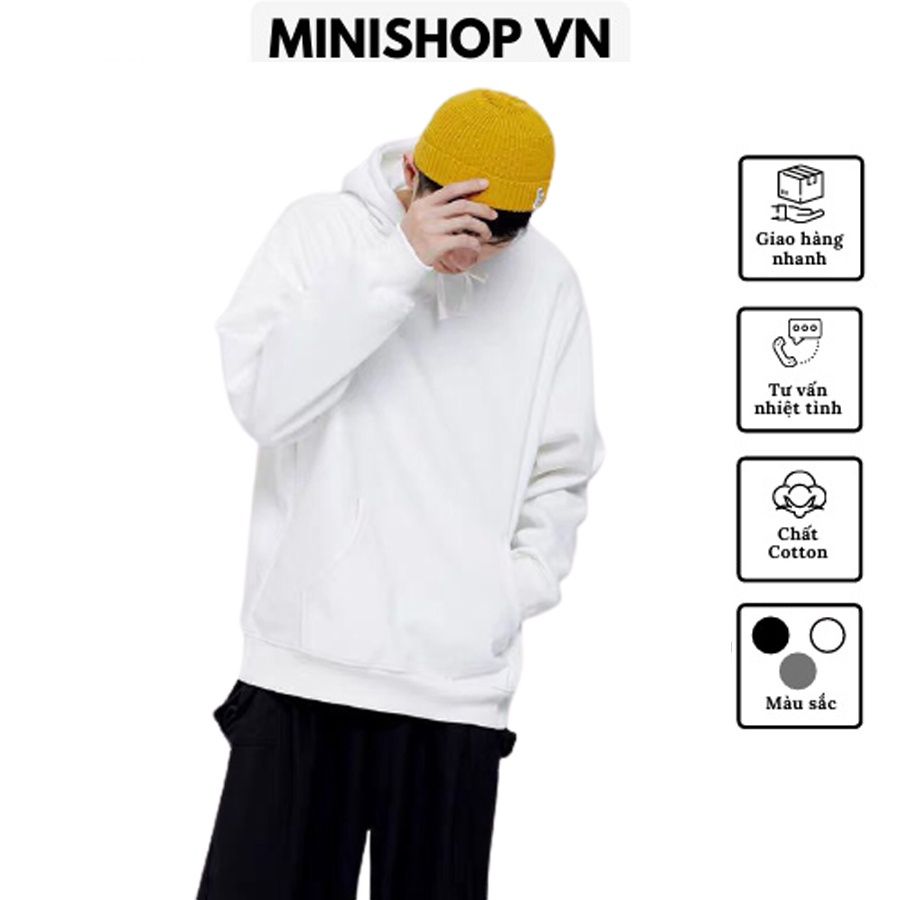 Áo hoodie nỉ trắng trơn unisex dáng rộng thời trang nam nữ chất nỉ lót bông dày ấm mềm mịn | BigBuy360 - bigbuy360.vn