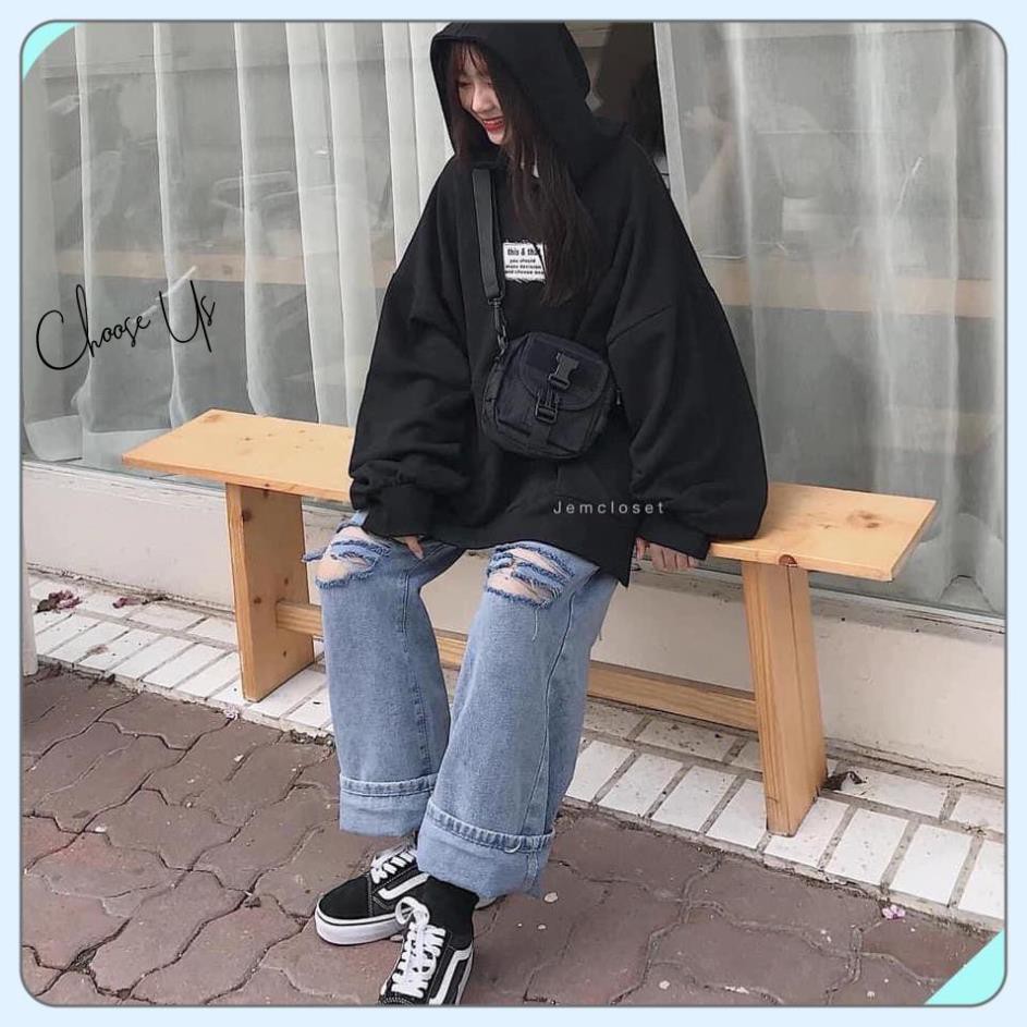 Áo Hoodie Nam Nữ Nỉ LOGO Màu Đen Basic Form Rộng Ullzang | BigBuy360 - bigbuy360.vn