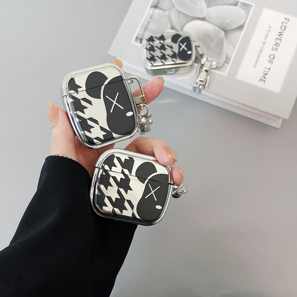 Vỏ Bảo Vệ Hộp Sạc Tai Nghe AirPods 1 2 Pro 3 2021 Kết Nối Bluetooth Bằng Tpu Mềm Mạ Điện Họa Tiết Kẻ Sọc / Gấu Bạo Lực