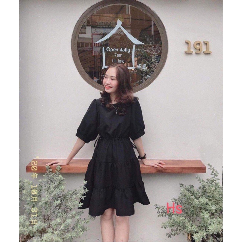 💃Đầm Nữ Tay Lỡ Buộc Eo 3 Tầng Dáng Ngắn 2 Màu