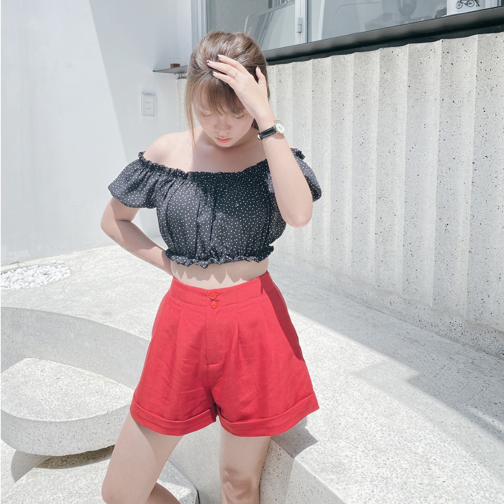 Quần Short Ngắn 2 Nút - Màu Đỏ 🎀 Basic Short 🎀 - bynhien.boutique