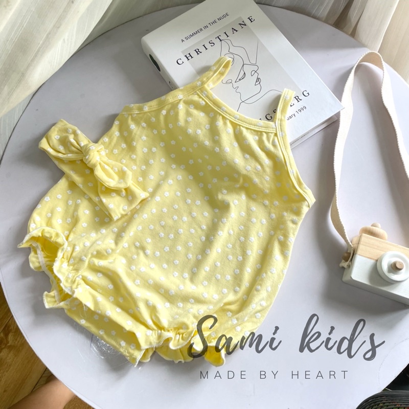 Body chip hai dây kèm nơ cho bé gái chất liệu cotton organic mềm mại  SAMIKIDS