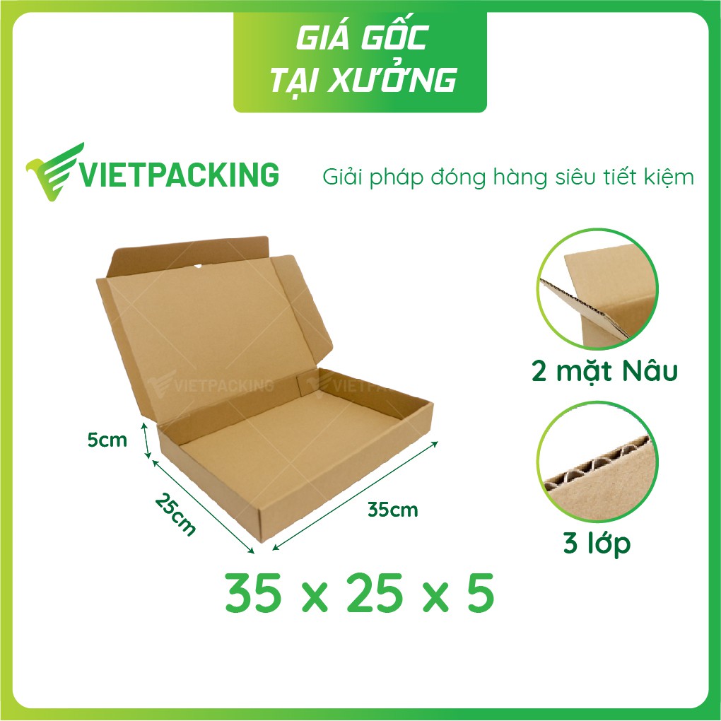 35x25x5 - Combo 15 hộp carton nắp gài đẹp, giấy cứng V196