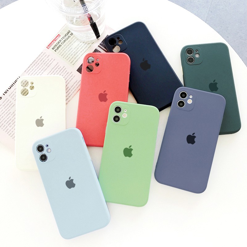 Ốp lưng iphone Logo táo lót nỉ 4 màu cạnh vuông 5/5s/6/6plus/6s/6splus/7/7plus/8/8plus/x/xr/xs/11/12/pro/max/plus/promax