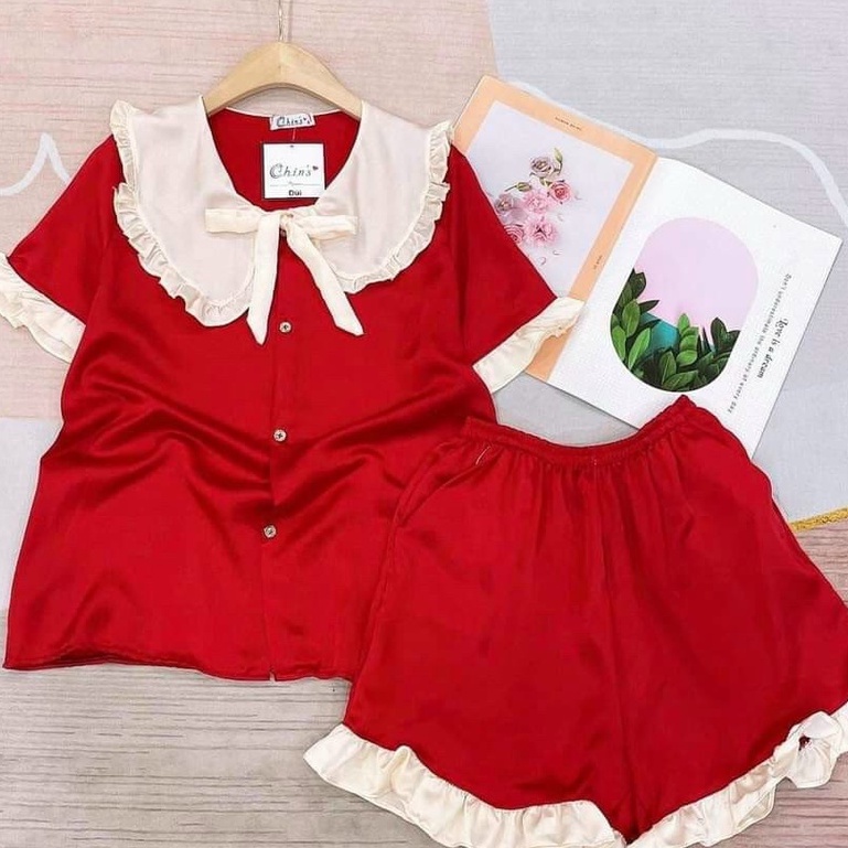 Bộ ngủ nữ cộc tay mùa hè pijama bèo tiểu thư chất vải kate mềm mịn tay cộc- Quần đùi nữ mặc nhà dễ thương giá rẻ bigsize