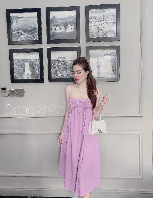 Váy 2 dây chun ngực khuy ngọc