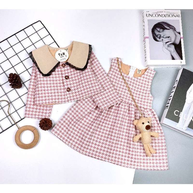 Set váy dạ Kèm Túi Gấu xinh cho bé gái