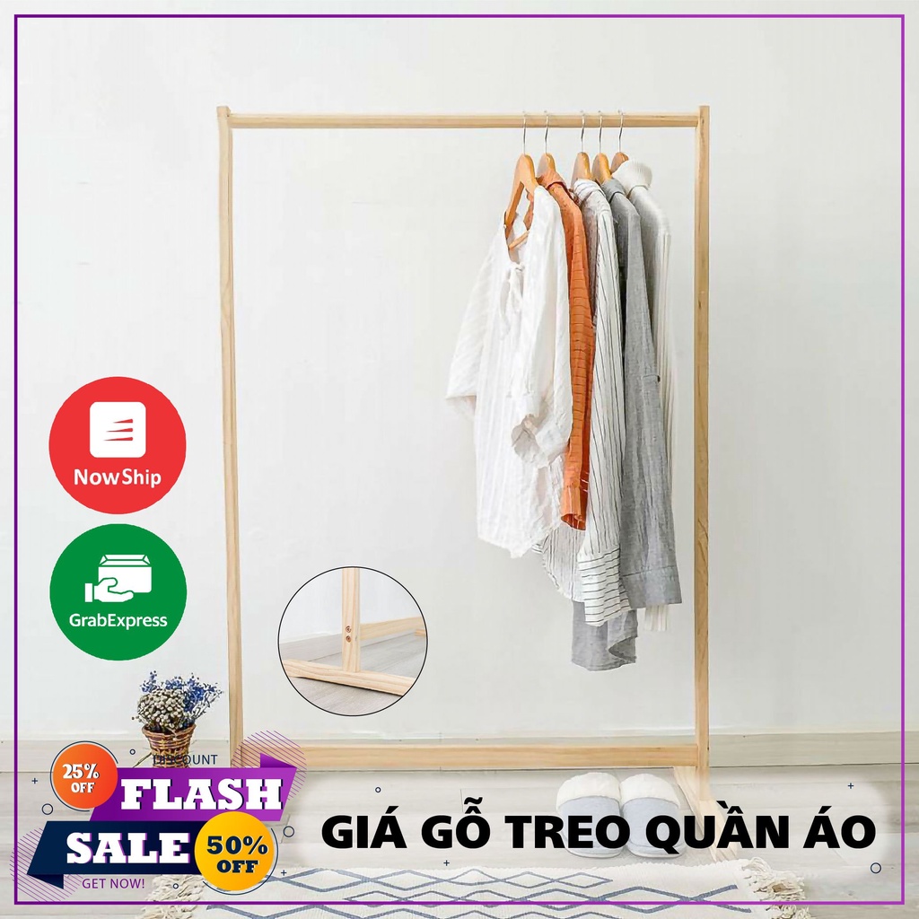 Giàn Treo Quần Áo Thanh Đơn Gỗ Thông decor  chắc chắn