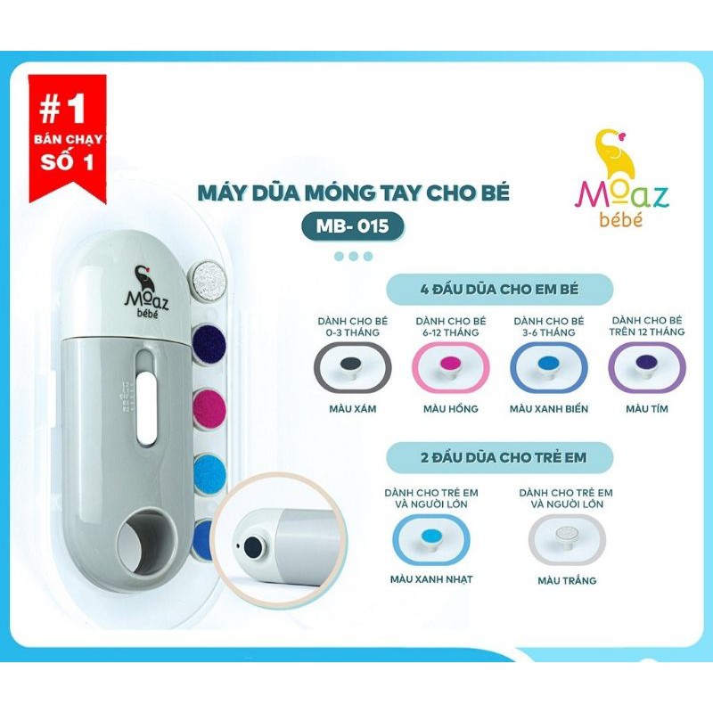 Máy Dũa Móng Tay MOAZ BEBE MB-015 Với 6 đầu Mài, Đèn Pin Bảo Hành 12 Tháng đổi mới