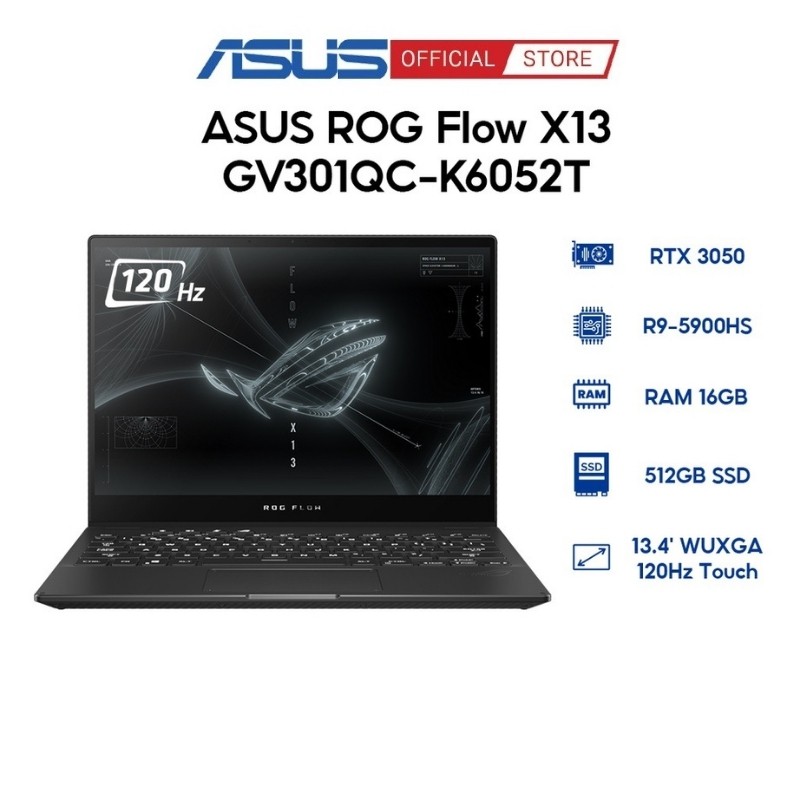 Laptop Asus ROG Flow X13 GV301QC-K6052T (Ryzen 9-5900HS | 16GB | 512GB | RTX 3050 4GB | 13.4 inch FHD | Win 10 | Đen) | BigBuy360 - bigbuy360.vn