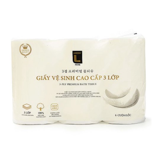 Giấy Vệ Sinh Cao Cấp 3 Lớp Prime Choice L ( 6 Cuộn)