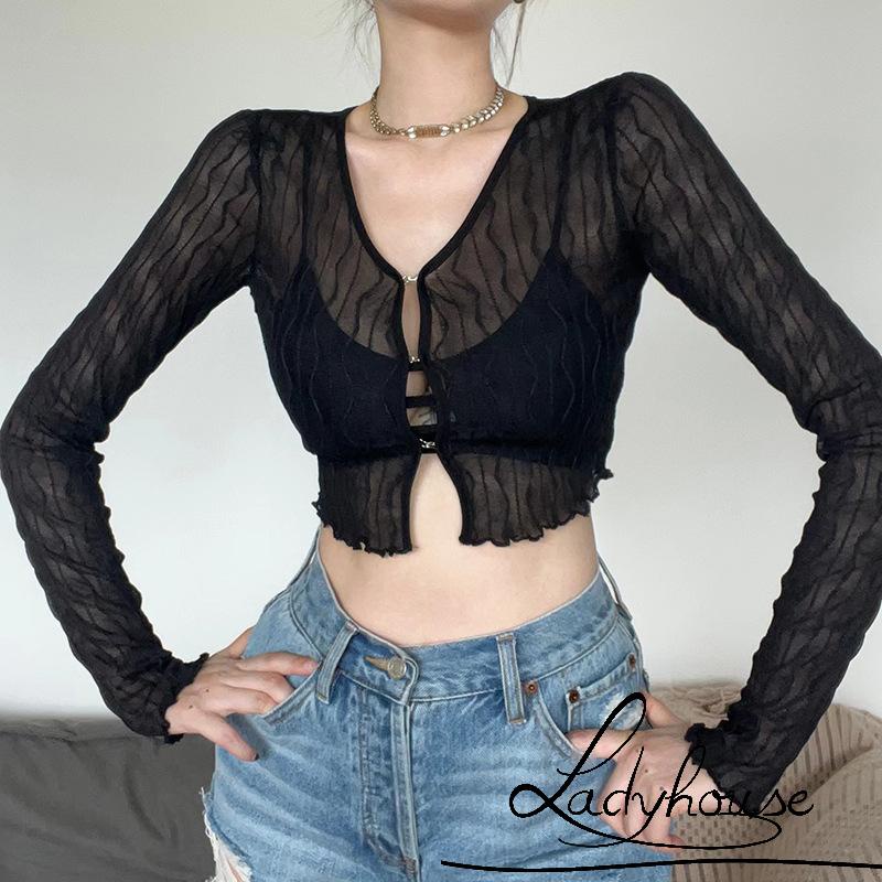 Áo Croptop Tay Dài Kiểu Dáng Đơn Giản Cho Nữ