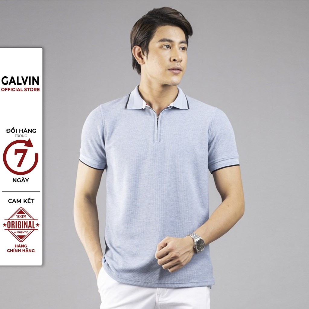 Galvin - Áo polo nam cổ khóa kéo chất vải cá sấu co giãn bộ 5 màu PLGV48