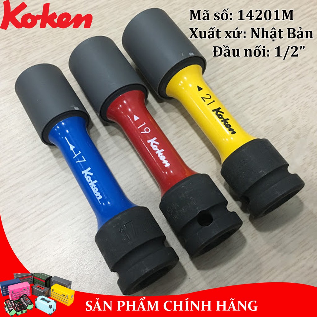 Bộ đầu khẩu tháo ốc lốp xe Koken mã 14201M cỡ 17mm, 19mm, 21mm chống trầy xước vành xe, bảo vệ ốc xe ô tô