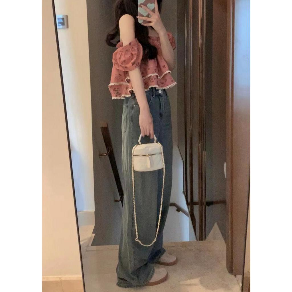 Áo Kiểu Tay Phồng Cổ Vuông In Họa Tiết Hoa Thời Trang Mùa Hè Xinh Xắn Cho Nữ