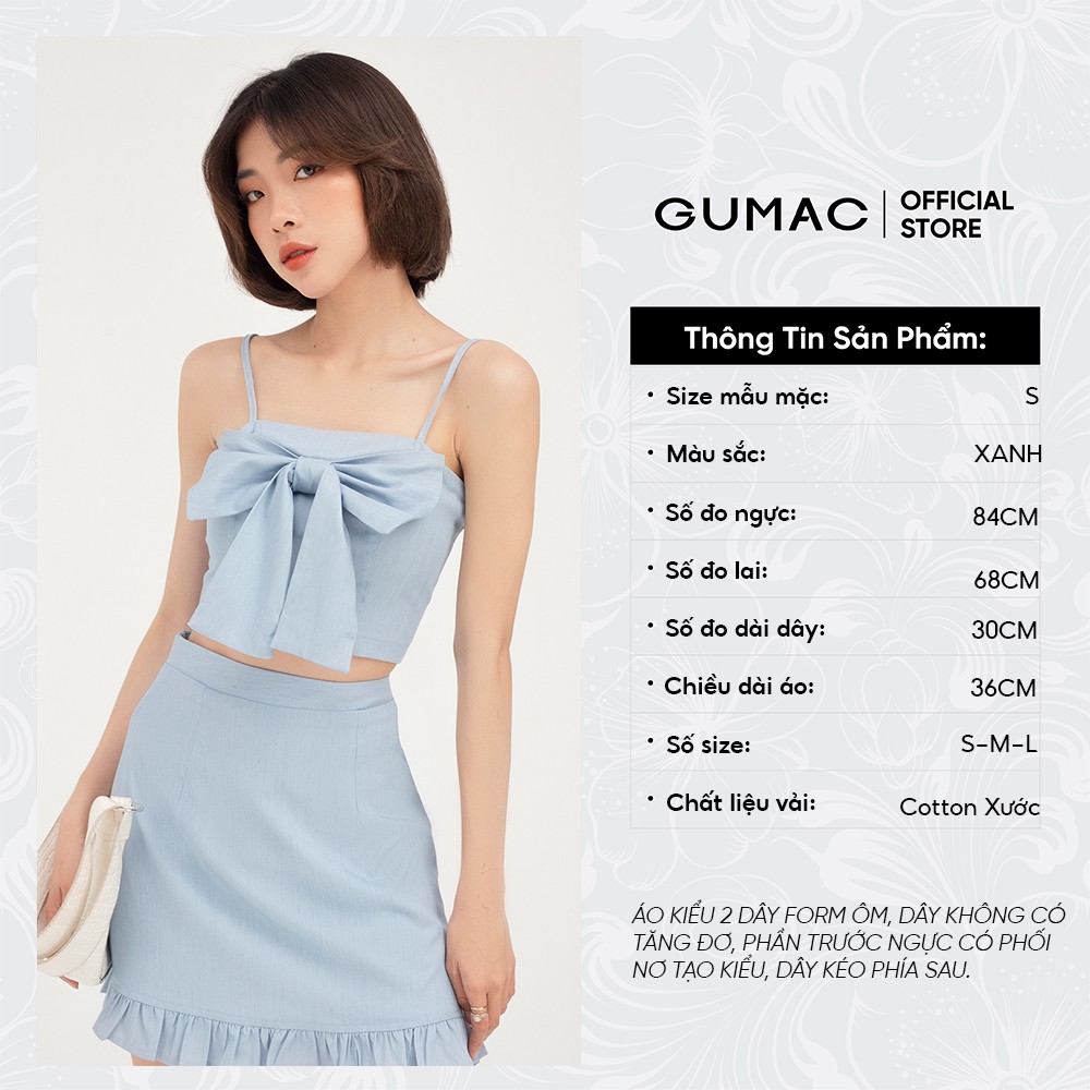 [Mã WABRGUM giảm 10% tối đa 30K đơn 99K] Áo hai dây nữ phối nơ GUMAC phong cách Hàn Quốc AB417 | BigBuy360 - bigbuy360.vn