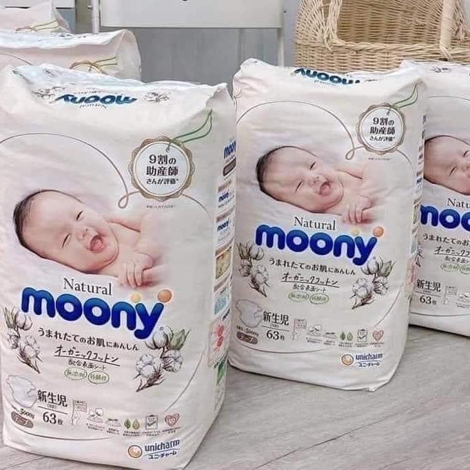 Bỉm quần/dán MOONY NATURAL trắng từ bông hữu cơ, nội địa nhật đủ size NB63/S58/M46/L38/L36/XL32