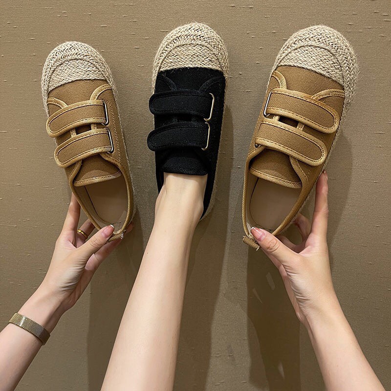 Giày Bệt Giày Búp Bê Quai Dán Basic Vintage Cho Nữ