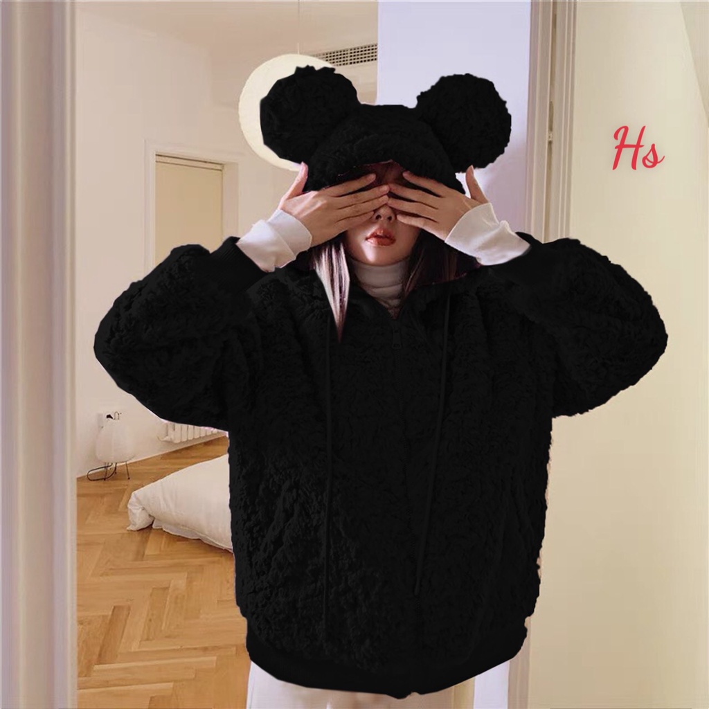 Áo Khoác Lông Xù Kiểu Tai Gấu Đáng Yêu, áo khoác đại hàn, MÃ 481 -  Teenstore.365