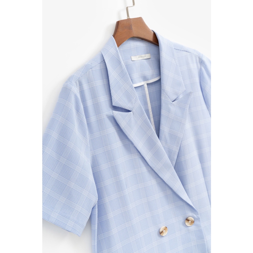 Set blazer ngắn tay màu kẻ xanh blue và be MADELEN