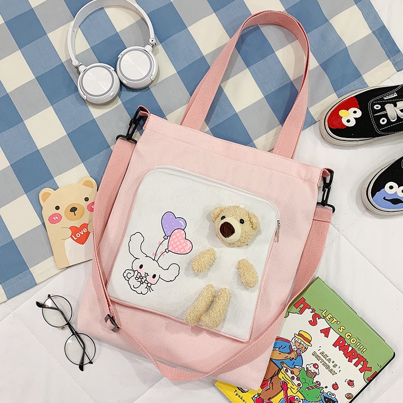 Túi đeo chéo ENVIROSAX vải canvas họa tiết gấu dễ thương xinh xắn