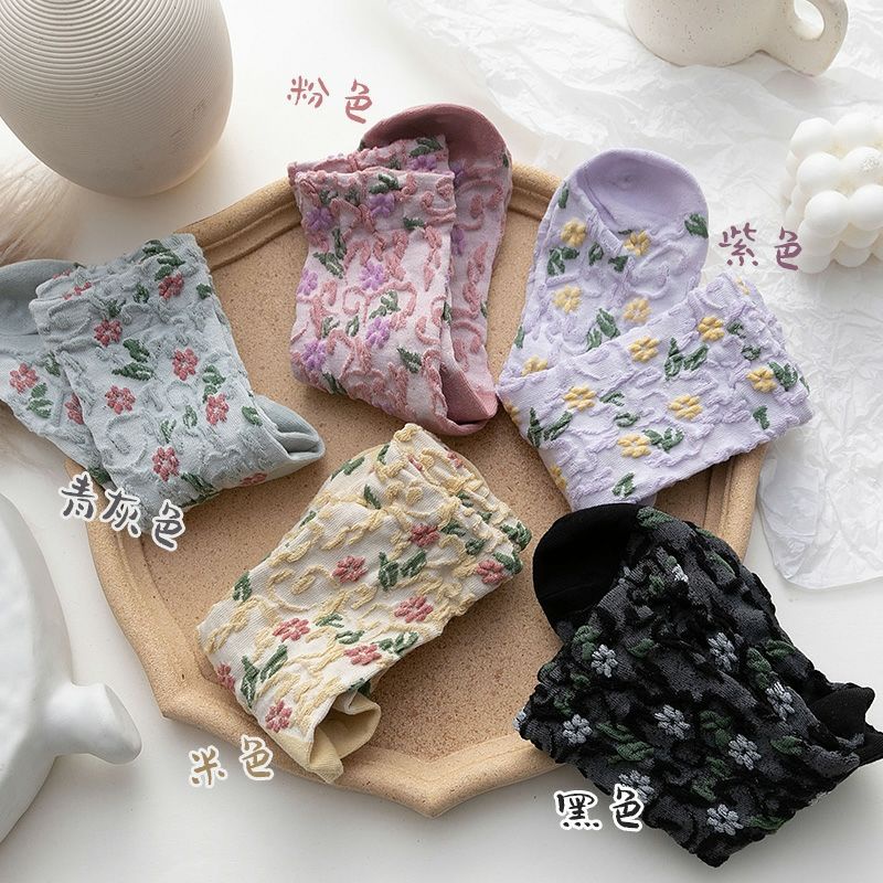Vớ Cotton ống vừa họa tiết hoa thiết kế mới thời trang theo phong cách nhật hàn cho nữ
