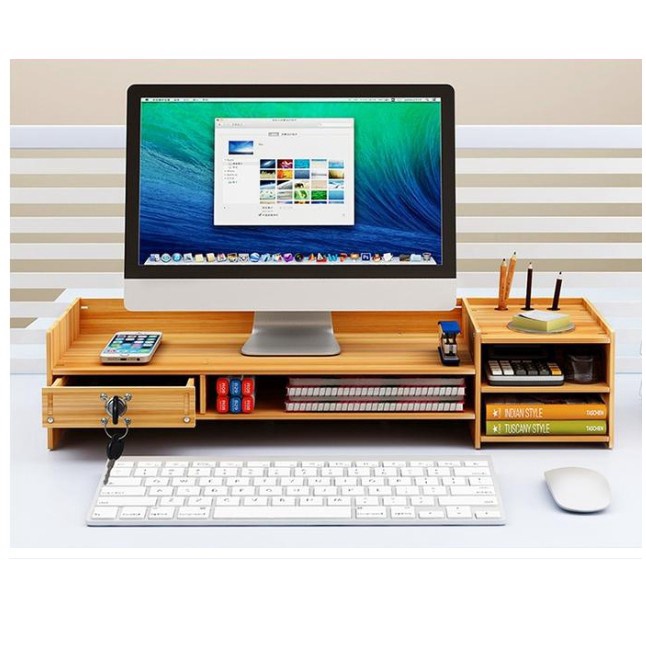 BioStore - KỆ ĐỂ MÀN HÌNH MÁY TÍNH VĂN PHÒNG CÓ KHOÁ EUROPEAN DECOR - có khay đựng bút