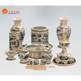 ĐỒ THỜ CÚNG - combo bộ thờ cúng men rạn cho ban thờ thần tài gốm sứ Bát Tràng