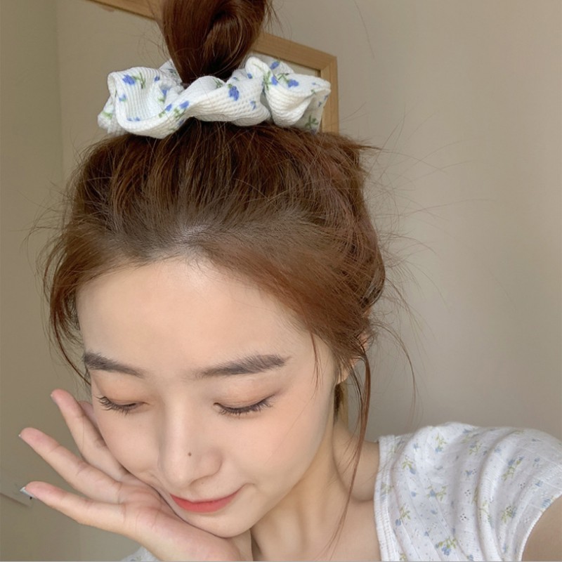 Dây Buộc Tóc Phối Vải Trắng Họa Tiết Hoa Thời Trang Mùa Hè Cho Nữ Hair Scrunchies