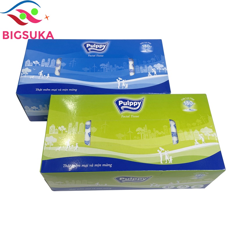 Khăn giấy ăn vuông Pulppy 180 tờ, Khăn hộp cao cấp BIGSUKA