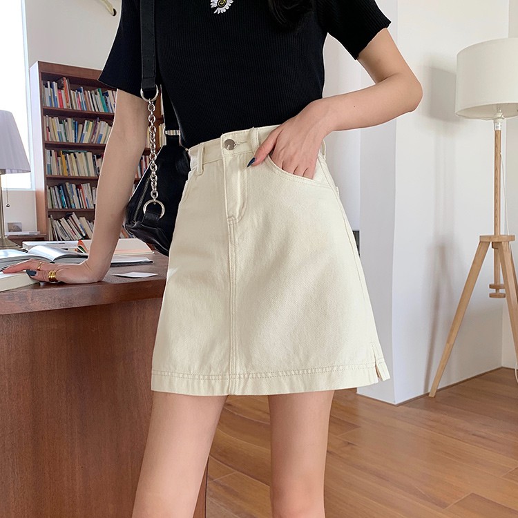 Chân Váy Denim Lưng Cao Thiết Kế Xẻ Tà Đơn Giản Phong Cách Hàn Quốc | BigBuy360 - bigbuy360.vn