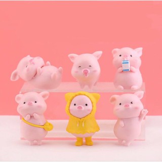 Set 6 chú lợn hồng heo hồng nhiều biểu cảm ngộ nghĩnh dễ thương trang trí góc học tập, làm việc - Rap