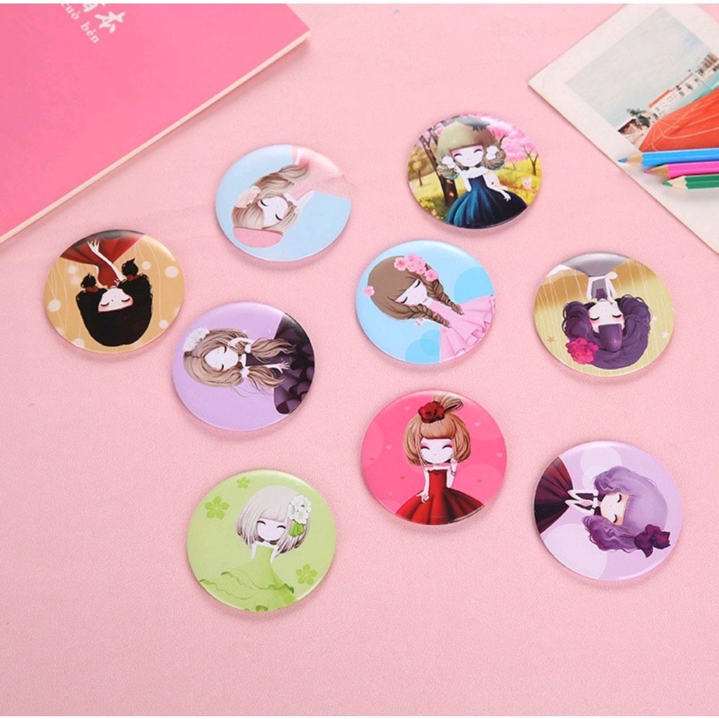 Gương trang điểm mini siêu cute cầm tay bỏ túi Hàn Quốc tiện lợi viền kim loại Yasan