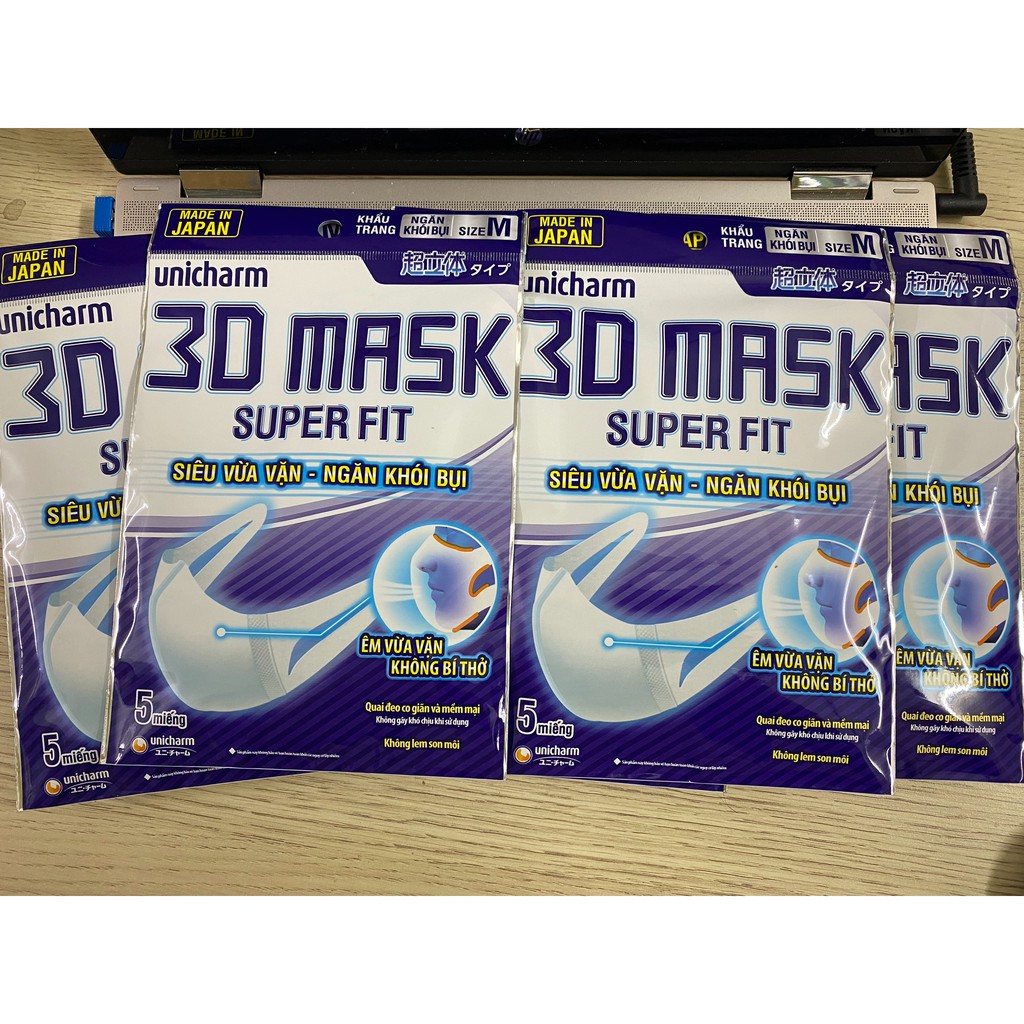 Khẩu Trang Ngăn Vi Khuẩn Unicharm 3D Mask Virus Block Size M (5 Miếng/Gói)