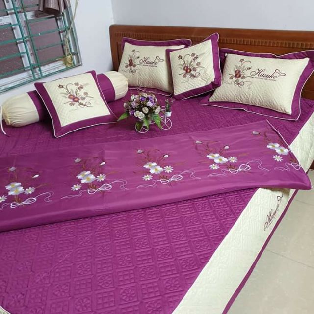 (rẻ vô địch)   Bộ ga gối satin poly cotton 7 món thương hiệu Hansanko