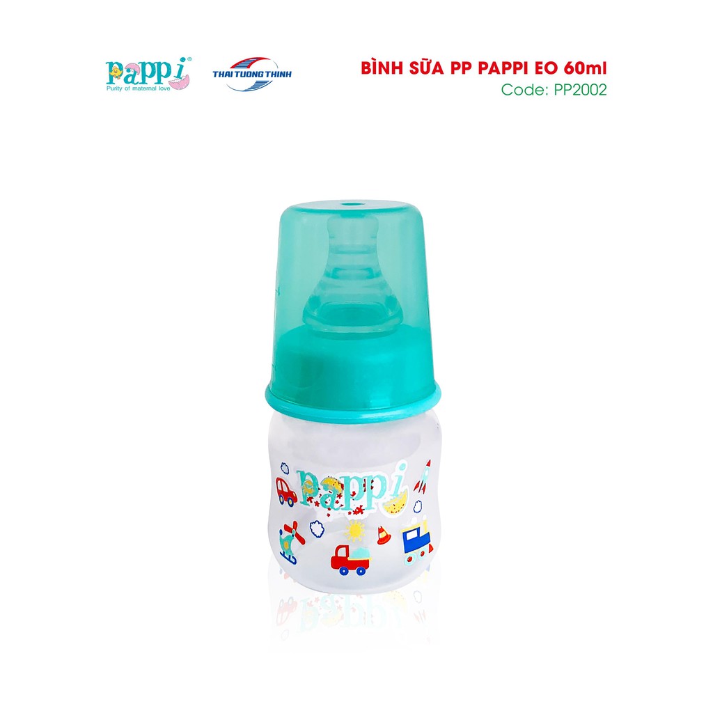 Bình sữa cổ hẹp, Bình sữa sơ sinh Pappi nhựa PP 60ml Thailand