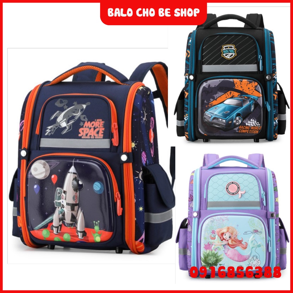 Cặp sách đi học cho nam nữ cấp 1, ba lô chống gù cho bé trai gái tiểu học siêu nhẹ, chống nươc, có phản quang CG202