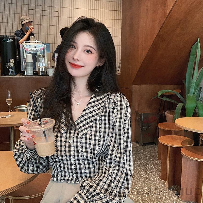 Áo Sơ Mi Họa Tiết Ca Rô Dài Tay Thời Trang Nữ Thanh Lịch