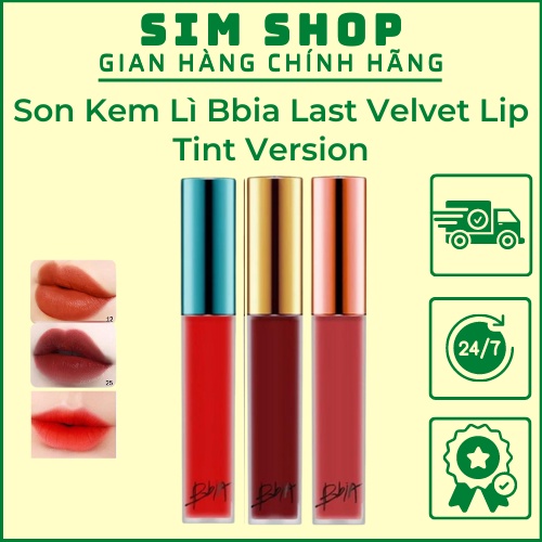 Son Kem Lì Bbia Last Velvet Lip Tint SimShop102 màu 02 đỏ cảm, màu 12 cam cháy và màu 25 đỏ nâu đất