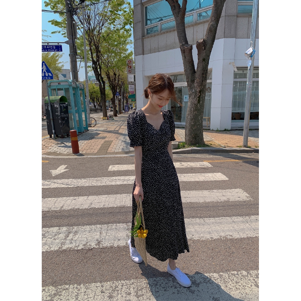 Đầm Maxi Tay Ngắn Cổ Vuông Chất Chiffon Phong Cách Hàn Quốc | BigBuy360 - bigbuy360.vn