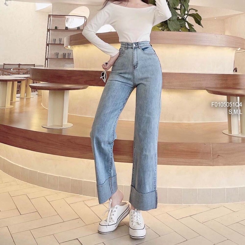 Về sll  🌺 Quần jean dài suông lật lai lưng cao! HÀNG VNX