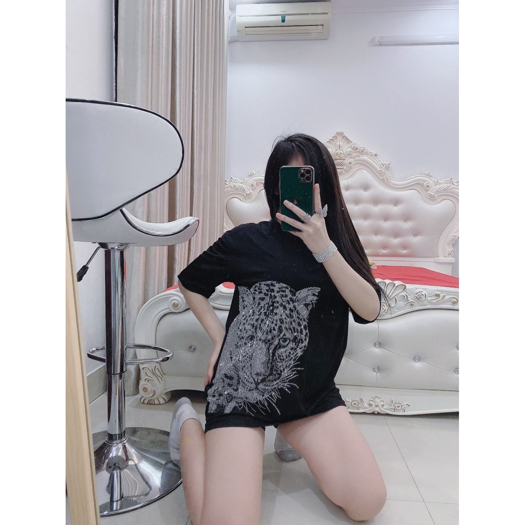 Áo phông nữ đính đá hổ mắt xanh nam nữ fom rộng cao cấp [XEM CLIP Ạ | BigBuy360 - bigbuy360.vn