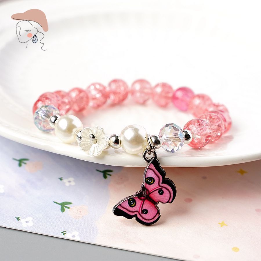 Vòng Tay Xâu Hạt Pha Lê Hình Bướm Dễ Thương Thời Trang Cho Nữ