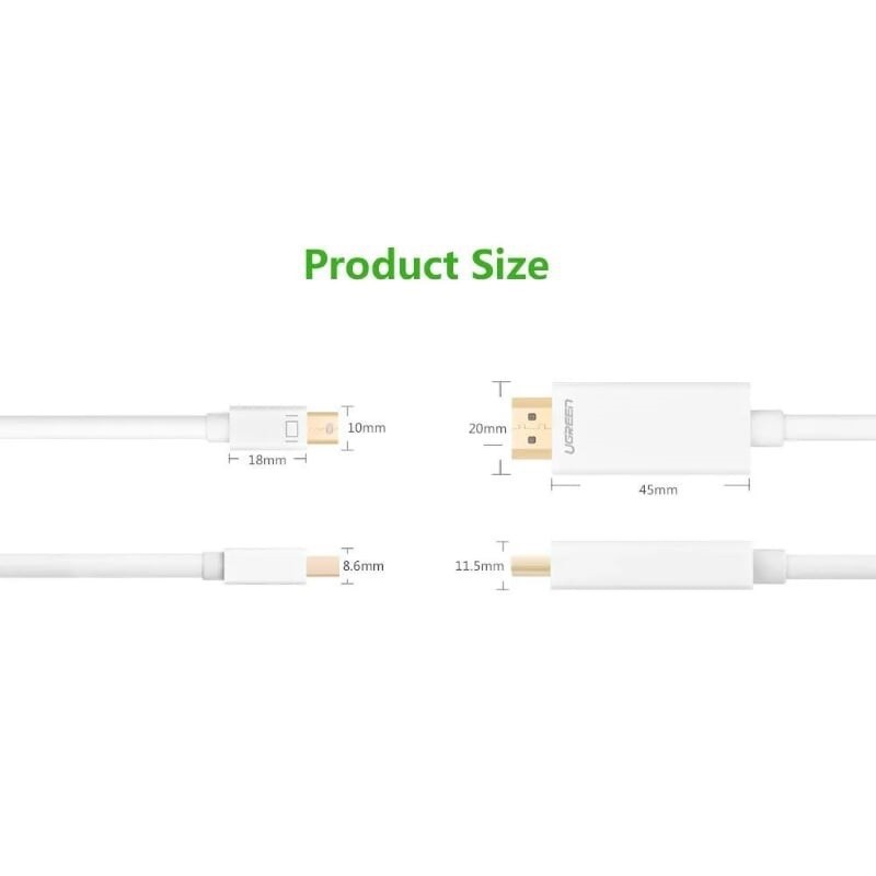 Cáp Mini DisplayPort (Thunderbolt) to HDMI dài 1.5M cao cấp, màu trắng độ phân giải 4K Ugreen 20849 chính hãng