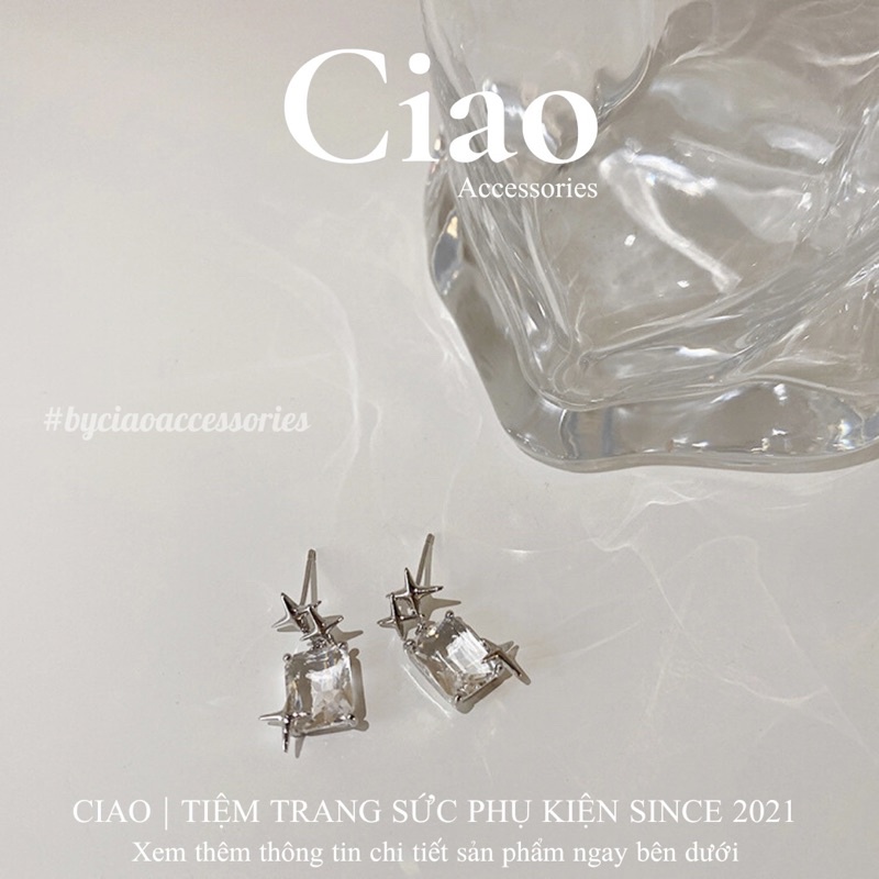 [HOẢ TỐC 1H] Khuyên tai/ Bông tai mạ bạc S925 thiết kế đính đá phong cách Elmer Ciao
