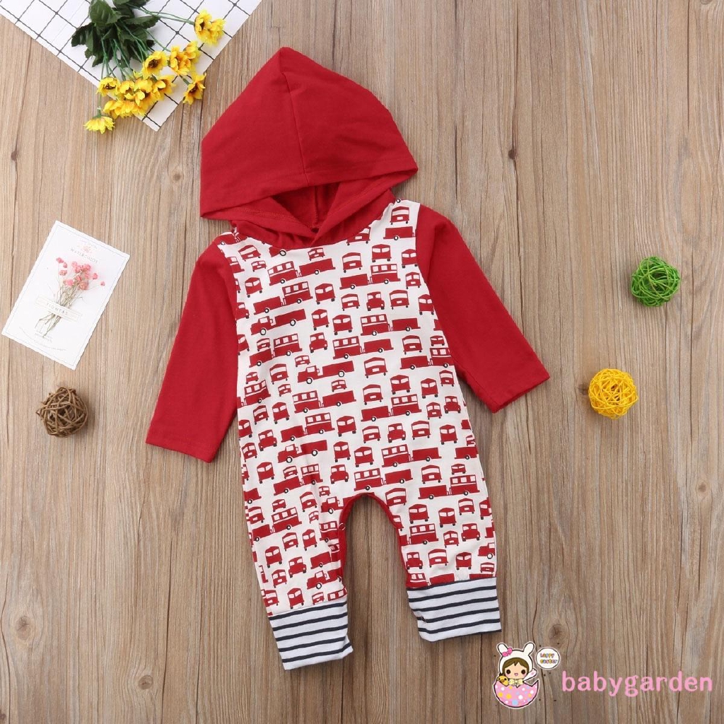 Bộ áo liền quần hoodie in hình xe hơi dễ thương cho trẻ sơ sinh