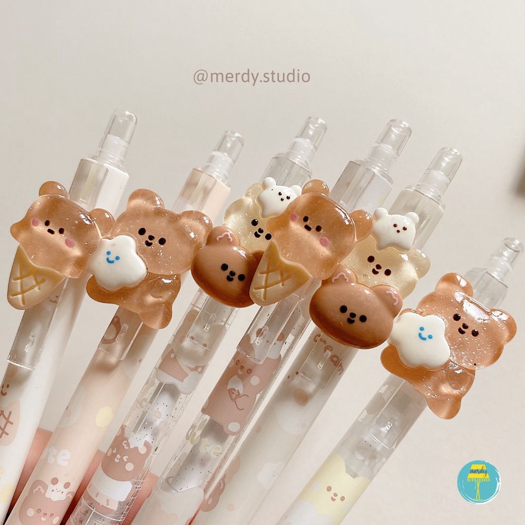Bút bấm UMEI mực đen ngòi 0.5mm - Bear &amp; Ice Cream