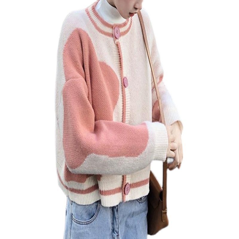 Áo Khoác Dệt Kim Tay Dài Màu Sắc Tương Phản Phong Cách Hàn Quốc