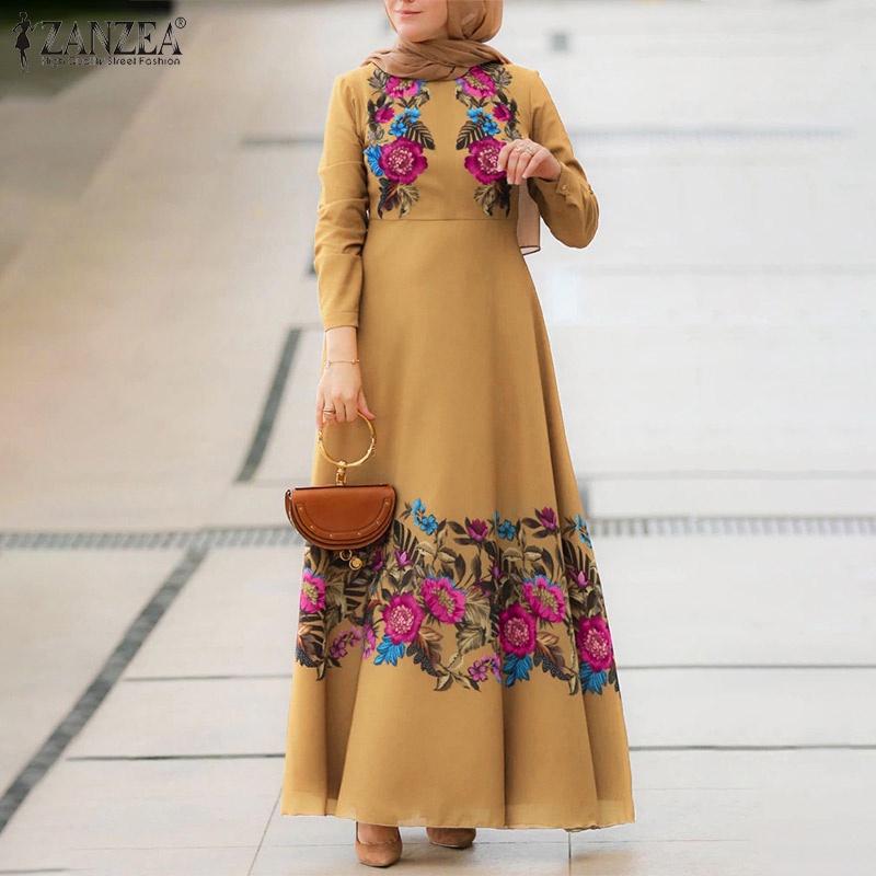 Đầm maxi ZANZEA tay dài in họa tiết hoa phong cách bohomian thời trang cao cấp cho nữ