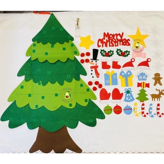 Cây thông noel vải dạ treo tường mẫu mới 2021 gồm 32 chi tiết tặng kèm đèn led và pin trang trí giáng sinh cho bé